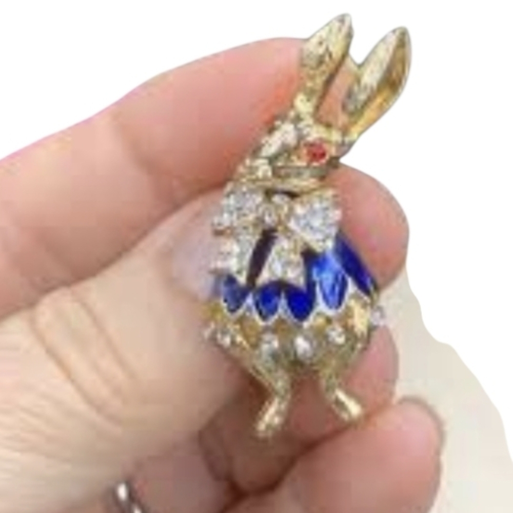 Blue Enamel & Rhinestone Rabbit Brooch - NWOT - Picture 4 of 6